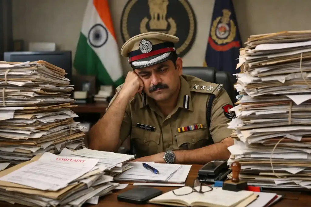 Police officer looking at the complaints