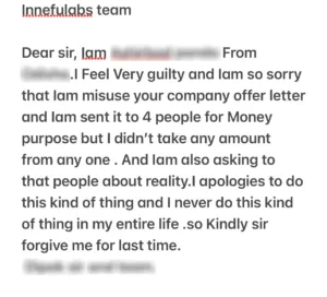 Apology from Scammer