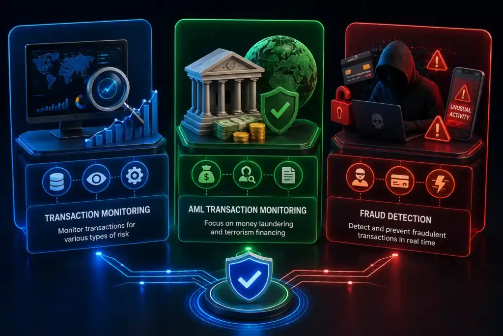 Transaction Monitoring vs. Fraud Detection vs. AML Monitoring