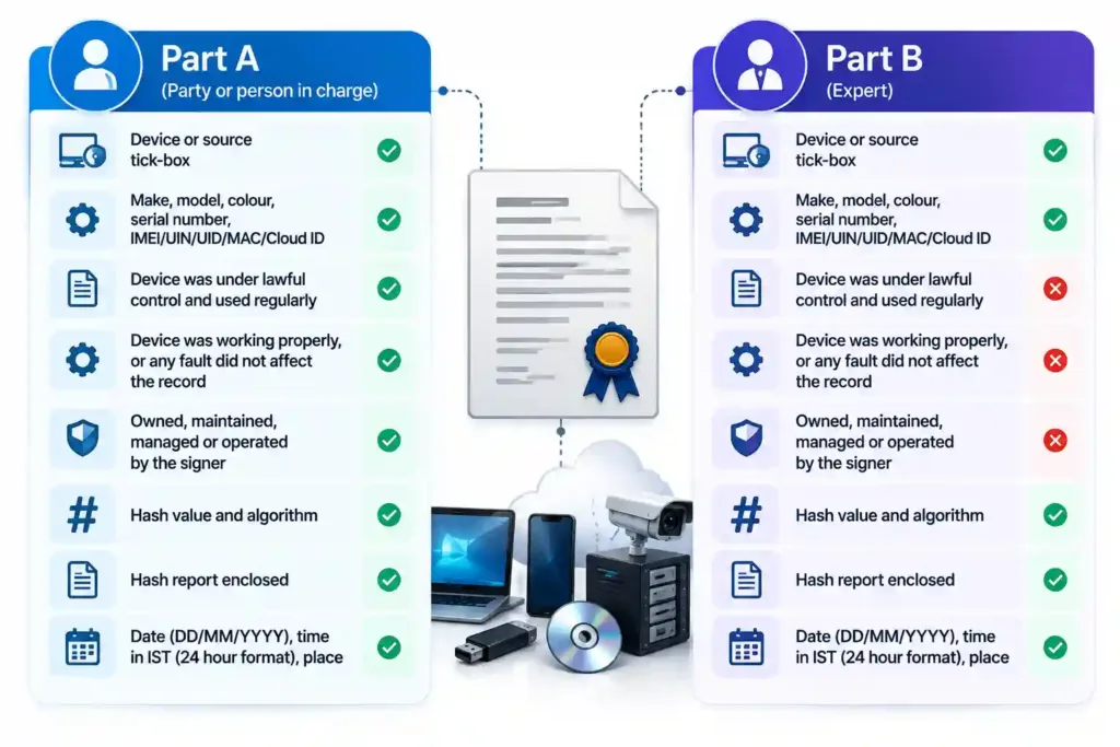 Diagram of What goes in the certificate: Part A and Part B