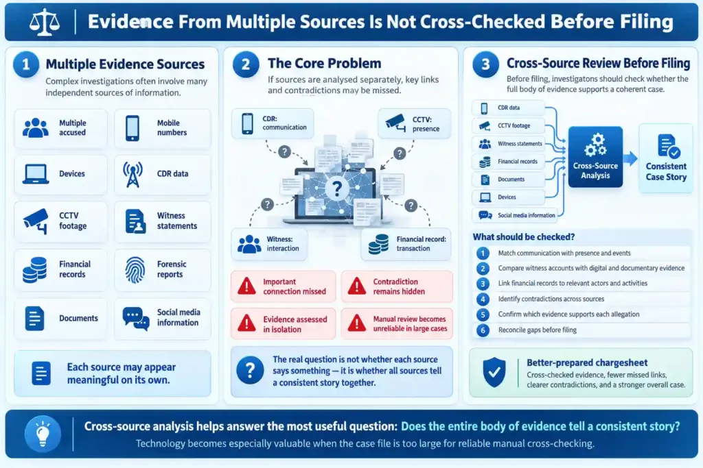 Diagram of Evidence From Multiple Sources Is Not Cross-Checked Before Filing