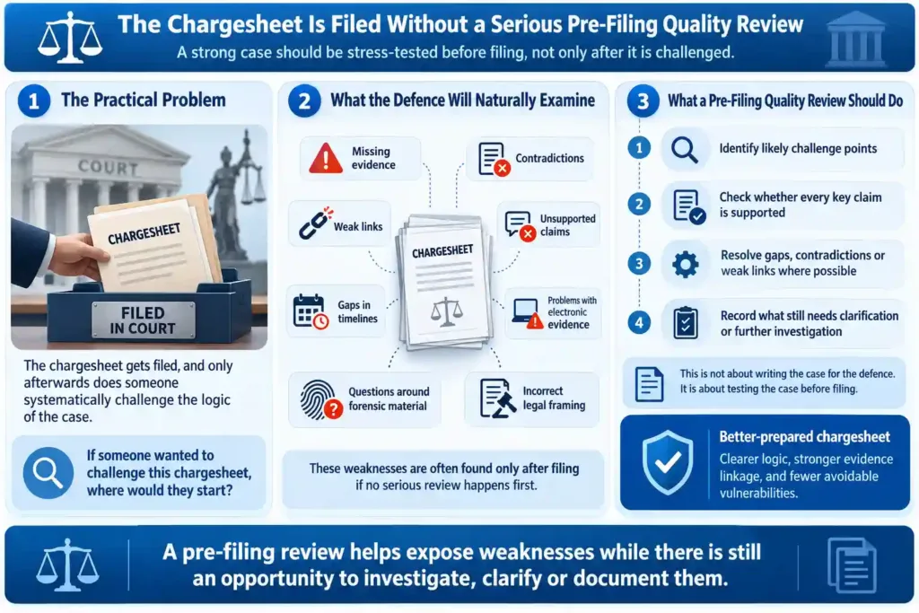 Diagram of The Chargesheet Is Filed Without a Serious Pre-Filing Quality Review